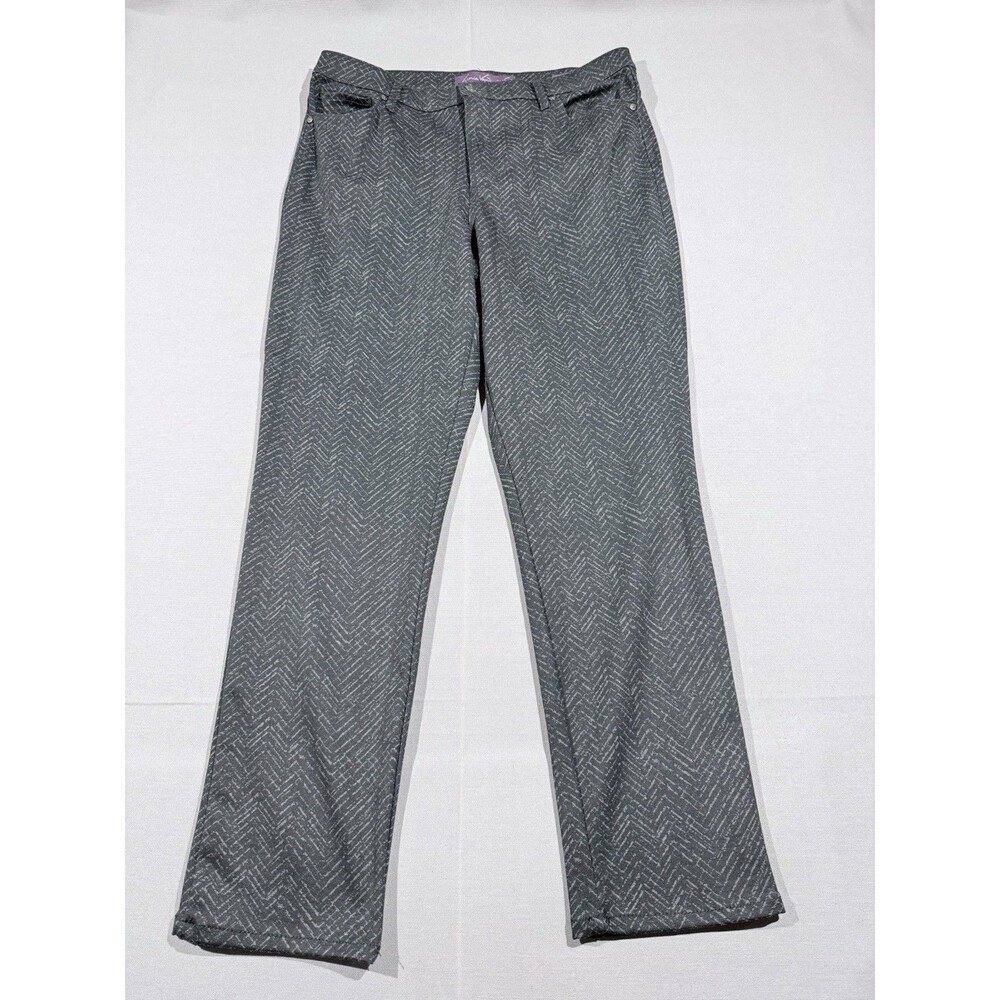 Gloria Vanderbilt Amanda Pants 12 Black Grey Herringbone Straight Leg High Rise
